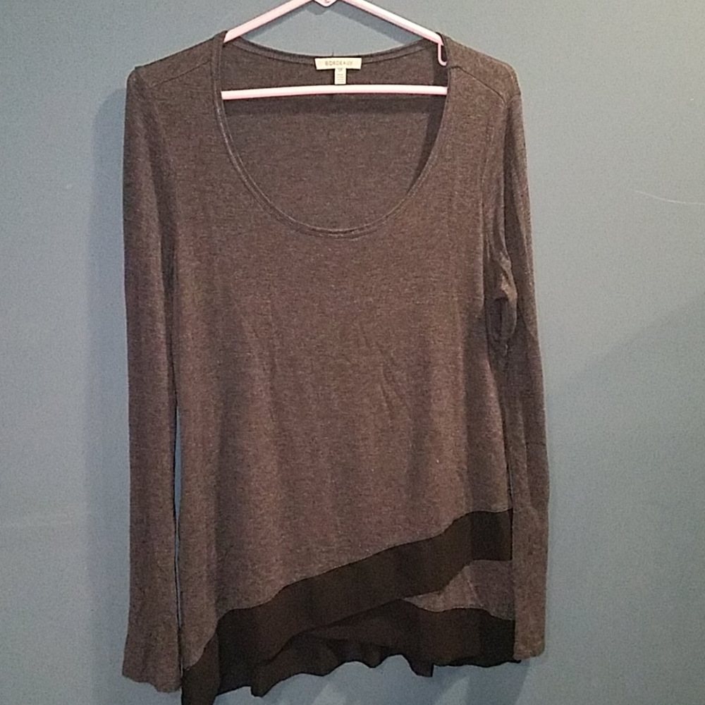 Anthropologie -‎ Bordeaux Gray Lumi Pullover Top Asymmetric Hem Small